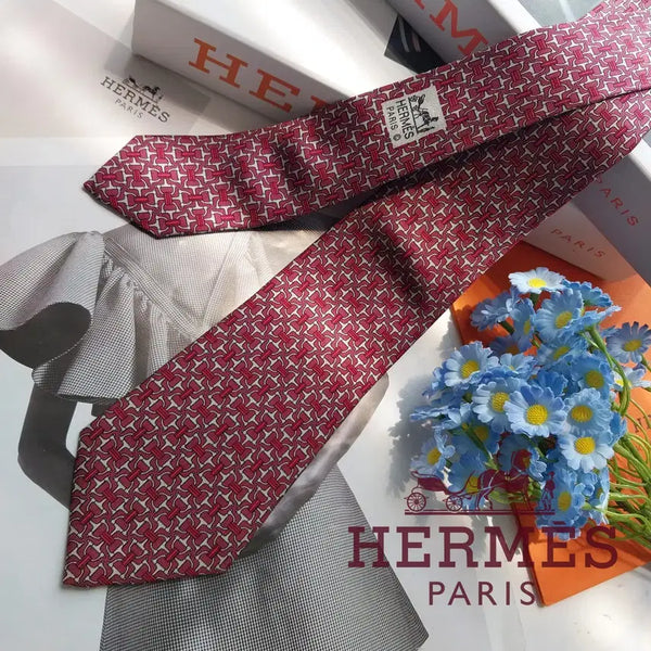 [BUNJANG] Hermes Horsebit H Pattern Slim Silk Tie - Deep Pink / 에르메스 진핑크 홀스빗 H패턴 넥타이 7.6cm A+등급 K3039