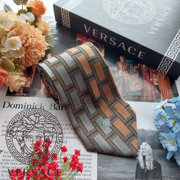 [BUNJANG] Versace Medusa Logo Pattern Silk Necktie 9.5cm / 베르사체 브라운 메두사 로고 패턴 넥타이 9.5cm A+등급 K3081