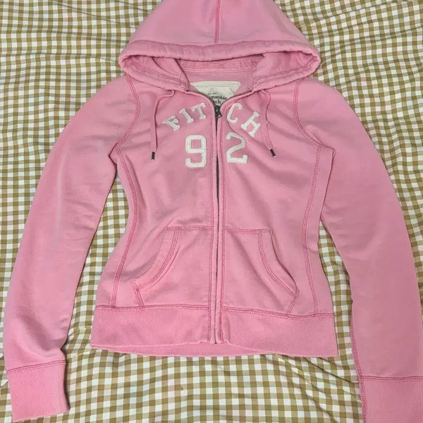 [BUNJANG] Abercrombie & Fitch Slim Fit Pink Hoodie Zip-Up / 아베크롬비 딱붙핏 핑크 후드집업