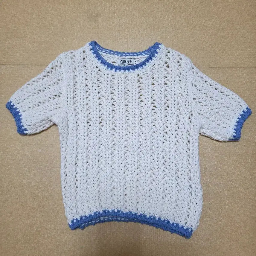 [BUNJANG] Grove Brodie Cropped Knit Top Ivory / 그로브 브로디 크로쉐 반팔 니트 아이보리