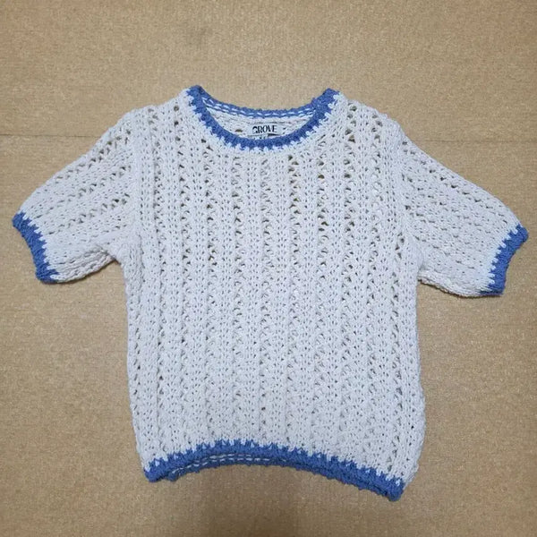 [BUNJANG] Grove Brodie Cropped Knit Top Ivory / 그로브 브로디 크로쉐 반팔 니트 아이보리