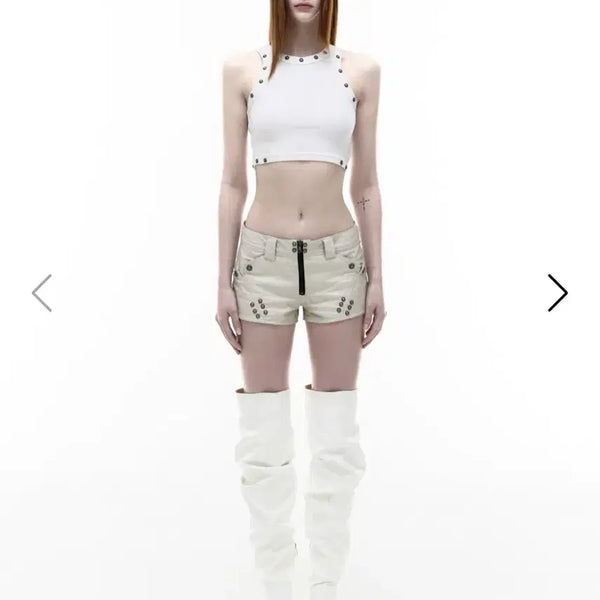 [BUNJANG] Opus 0012 Villain Leather Micro Pants - Ivory / 오퍼스0012 VILLAIN LEATHER MICRO PANTS 아이보리