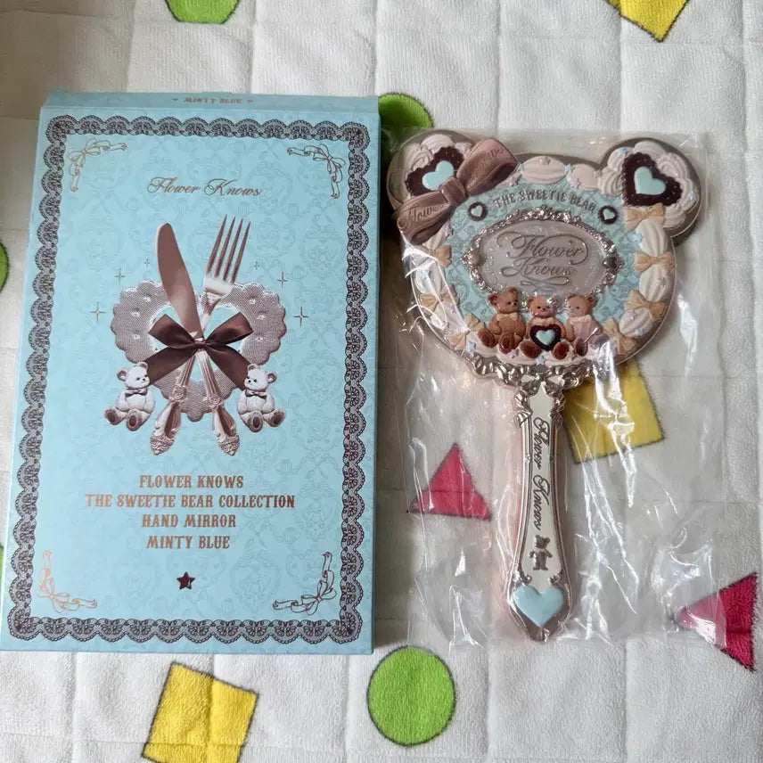 [BUNJANG] Flower Knows Sweety Bear Collection Minty Blue Hand Mirror / 플라워 노즈 스위티 베어 컬렉션 핸드 미러 민티 블루 새것