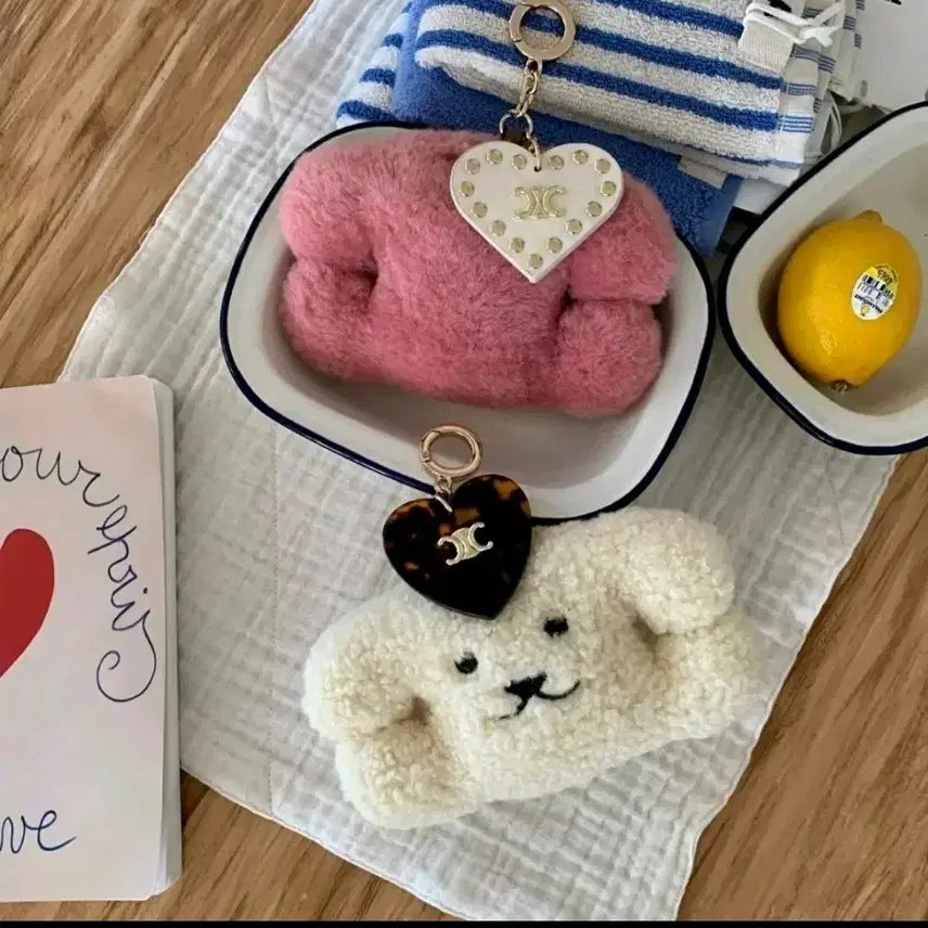 [BUNJANG] Celine Pompom Heart Charm Bag Charm / 셀린느 폼폼 하트키링 백참