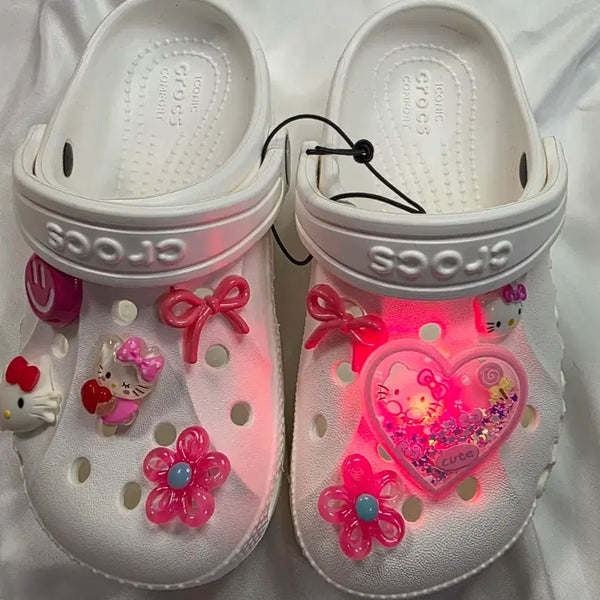 [BUNJANG] LED Heart Kitty Cat Shoe Charms with Ribbon and Smile Design / LED 키티 고양이 하트 신발 꾸미기 파츠 신꾸 리본 스마일