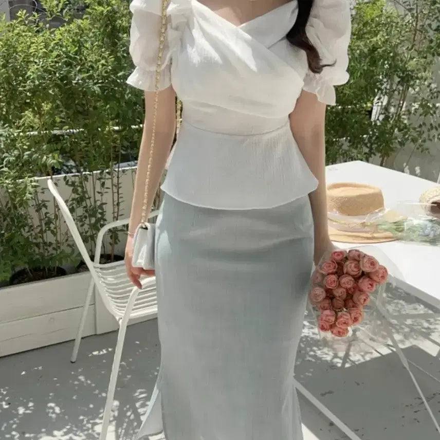 [BUNJANG] Morirum Wrap Blouse (White) / 모리룸 랩오프 블라우스(화이트)
