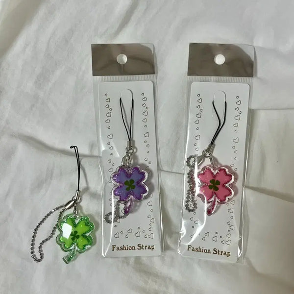 [BUNJANG] Four Leaf Clover Lucky Glitter Classic Keyring / 네잎 클로버 행운 글리터 고전 키링
