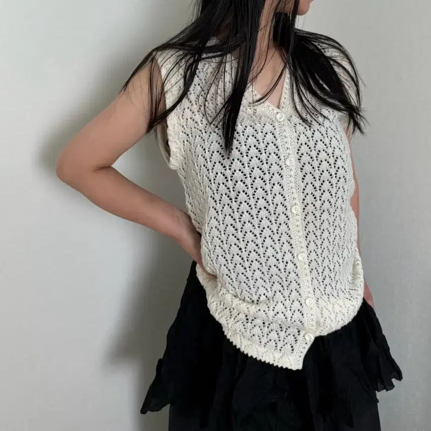 [BUNJANG] Ivory Pointelle Knit Vest / 아이보리 포인텔 니트 베스트