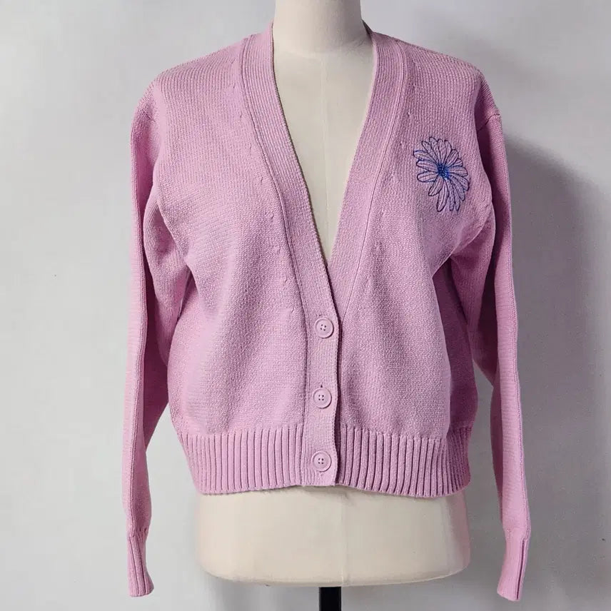 [BUNJANG] Mardi Mercredi Flower Embroidery Knit Cardigan Pink S / 마르디 메크르디 플라워 자수 니트 가디건 핑크 S