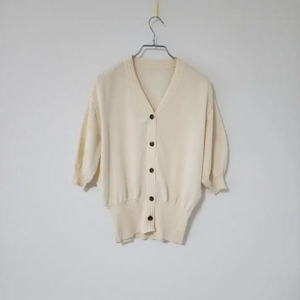 [BUNJANG] Cream Short-Sleeve Summer Cardigan / 크림색 반팔 여름 가디건