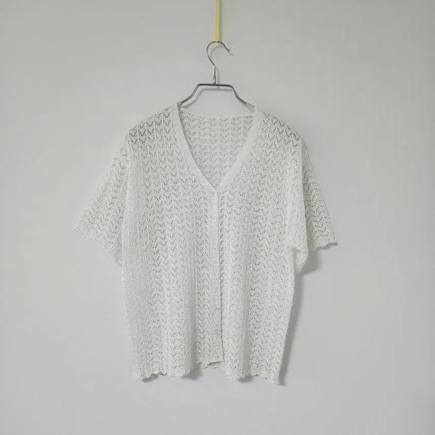 [BUNJANG] White Perforated Knit Cardigan / 화이트 펀칭 니트 가디건