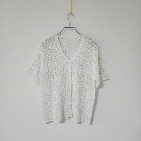 [BUNJANG] White Perforated Knit Cardigan / 화이트 펀칭 니트 가디건