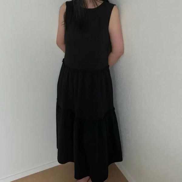 [BUNJANG] Black Tiered Sleeveless Dress / 블랙 티어드 슬리브리스 드레스