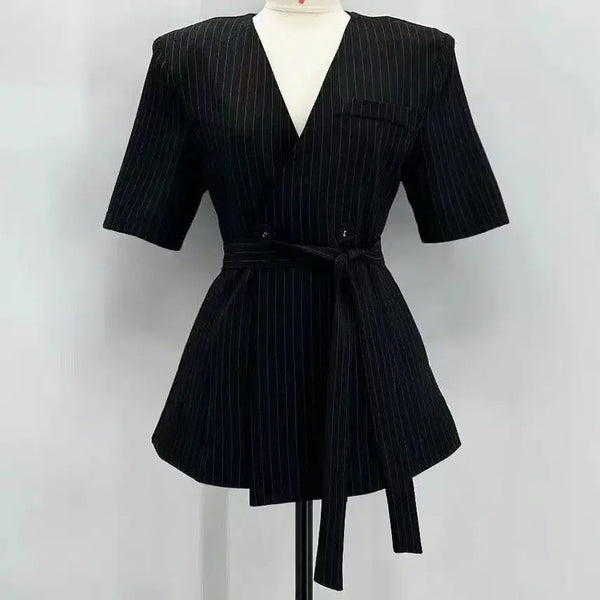[BUNJANG] Chic Striped Wrap Jacket / (새상품)세련된 스트라이프 랩 자켓