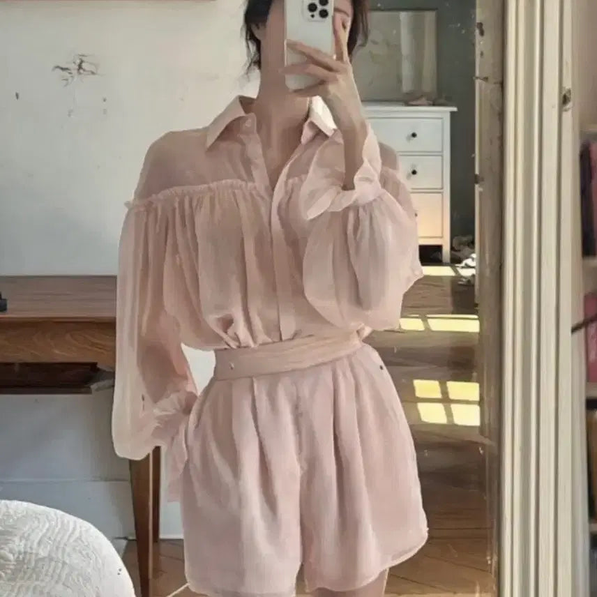 [BUNJANG] Labelle Blanc Margo Set Pink Blouse Pants Bundle Set / (일괄) 라벨르블랑 마고 셋업 핑크 블라우스 팬츠