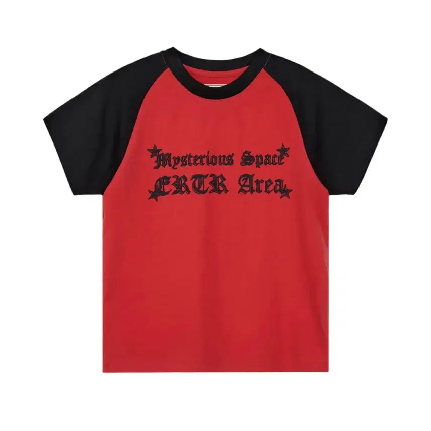 [BUNJANG] ERTR Raglan Short Sleeve T-Shirt Red/Black / 이알티알 ERTR 레글런 반팔 티셔츠