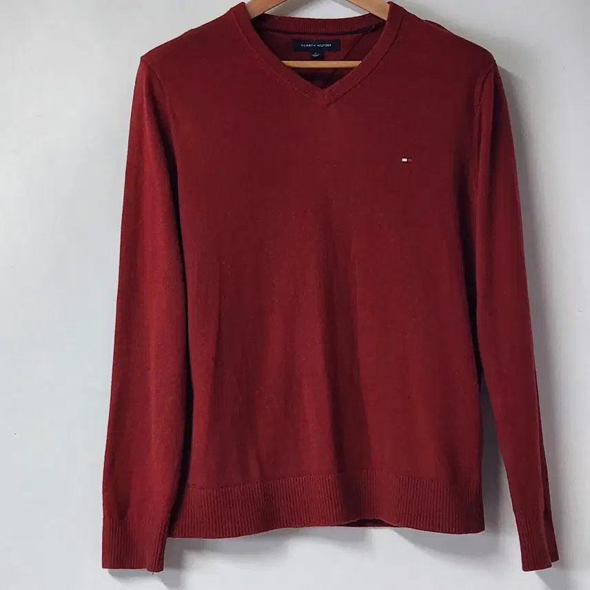 [BUNJANG] Tommy Hilfiger Men's Pima Cotton Cashmere V-Neck Knit Burgundy M / 타미힐피거 남성 피마코튼 캐시미어 브이넥 니트 버건디 M