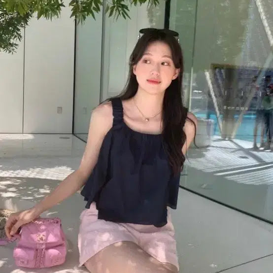 [BUNJANG] Le Plain French Blouse Navy / 르플레인 프렌치 블라우스 네이비