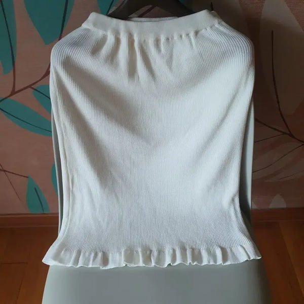 [BUNJANG] White Ivory Knit Ruffle Skirt / 화이트 아이보리 니트 프릴 스커트