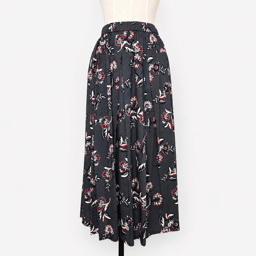 [BUNJANG] Charcoal Flower Flare Long Skirt Japanese Vintage / 차콜 플라워 플레어 롱 스커트 일본빈티지