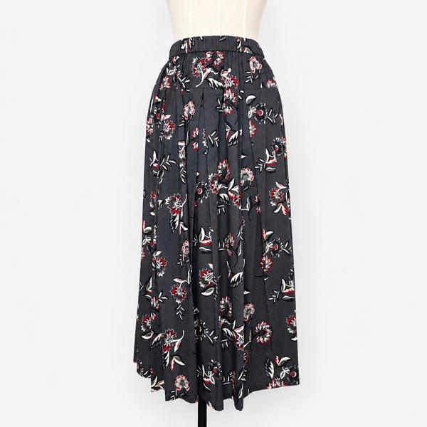 [BUNJANG] Charcoal Flower Flare Long Skirt Japanese Vintage / 차콜 플라워 플레어 롱 스커트 일본빈티지