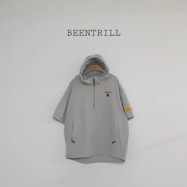 [BUNJANG] Vintrill Grey Short-Sleeve Logo Embroidery Hooded Windbreaker Anorak / 세일)No.26070214 빈트릴 그레이 반팔 로고자수 후드바람막이 아노락
