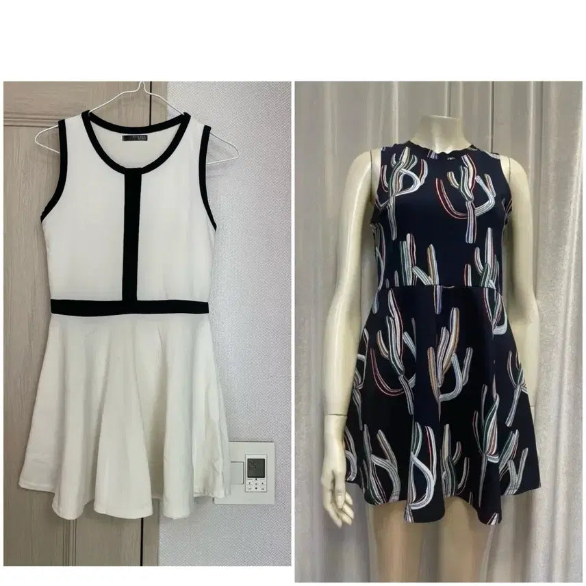 [BUNJANG] Sleeveless Dress Set (White / Cactus Pattern) / 민소매 원피스 2종 (화이트/선인장 패턴)
