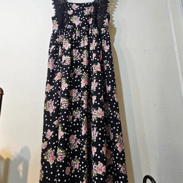 [BUNJANG] Floral Dot Sleeveless Long Dress / 플라워 도트 민소매 롱 원피스 77