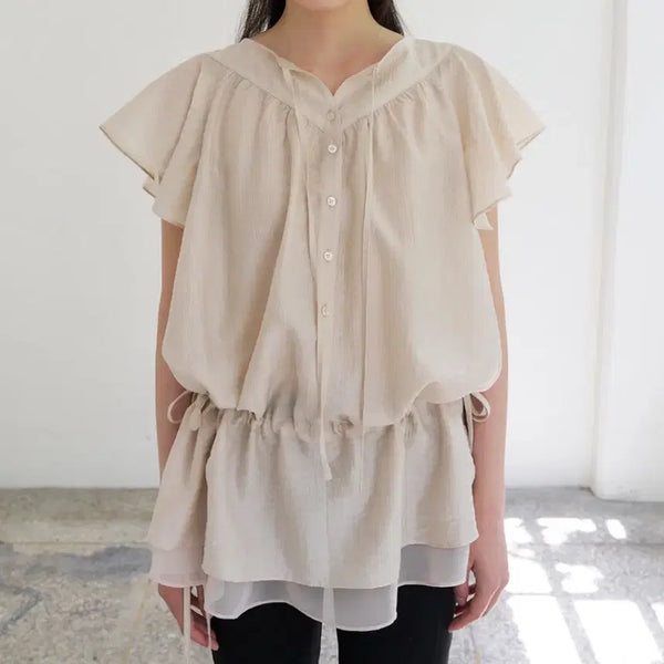 [BUNJANG] Soir Ruffle Dress Blouse - Beige / 쏘이르 러플 원피스 블라우스 - 베이지