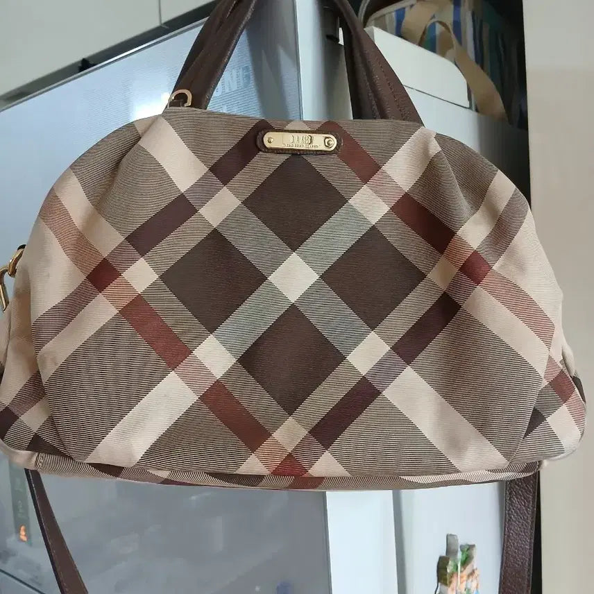[BUNJANG] Daks Check Pattern Prada Fabric Tote Crossbody Bag Brown / 닥스 체크 무늬 프라다원단 토트겸 크로스브라운