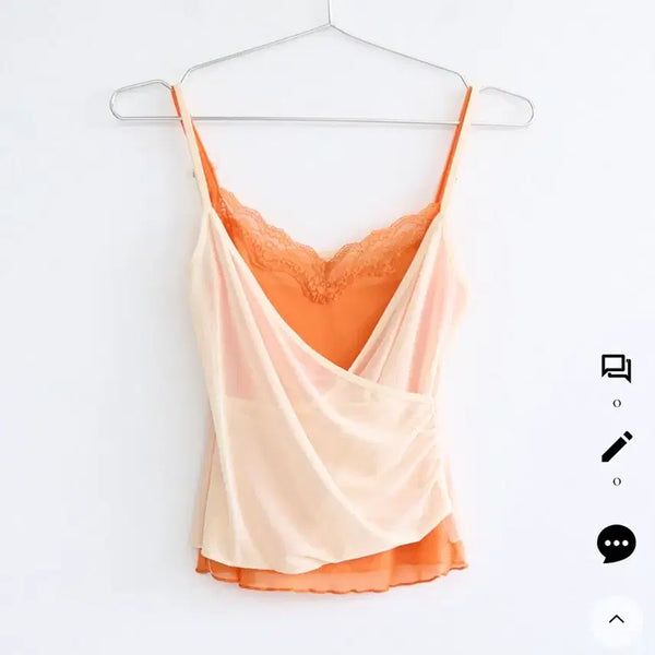 [BUNJANG] Hippie Dppy Double Wrap Lace Sleeveless Orange / 능소화룩/당일배송) 히피디피 더블 랩 레이스 슬리브리스 오렌지