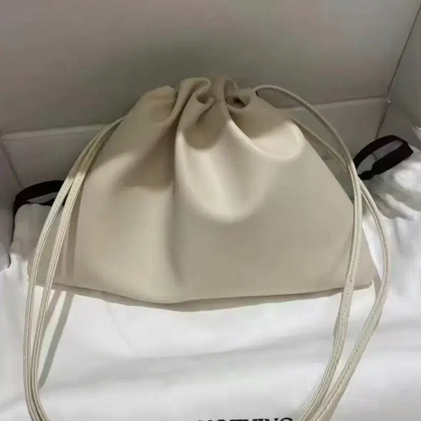 [BUNJANG] Nothing Written Vegetable Bucket Bag Ivory Leather / 정품 NOTHING WRITTEN 베지터블 버킷백 아이보리 가죽 끈주머니