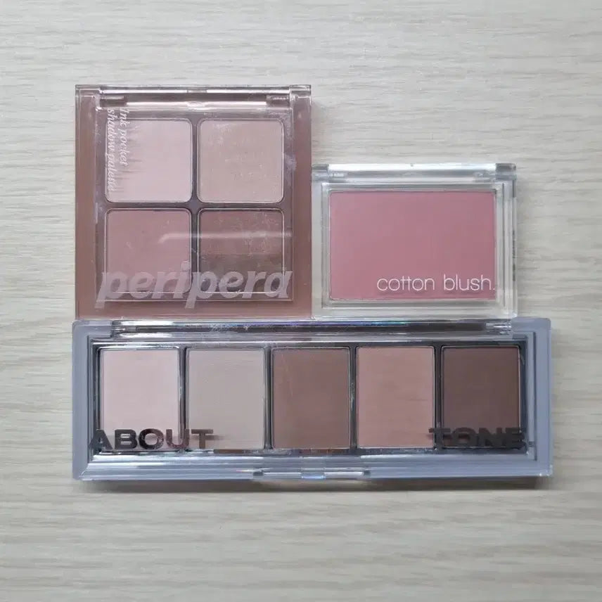 [BUNJANG] About Tone Return Too Basic Shadow Palette & Peripera Ink Pocket Shadow Palette & Missha Cotton Blusher Bundle Set / 가을웜 팔레트