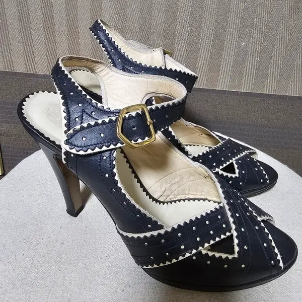 [BUNJANG] Max Mara Black Punching Strap Heels - Size 40 (250) / MaxMara막스마라  블랙 펀칭 스트랩 힐 사이즈40  250