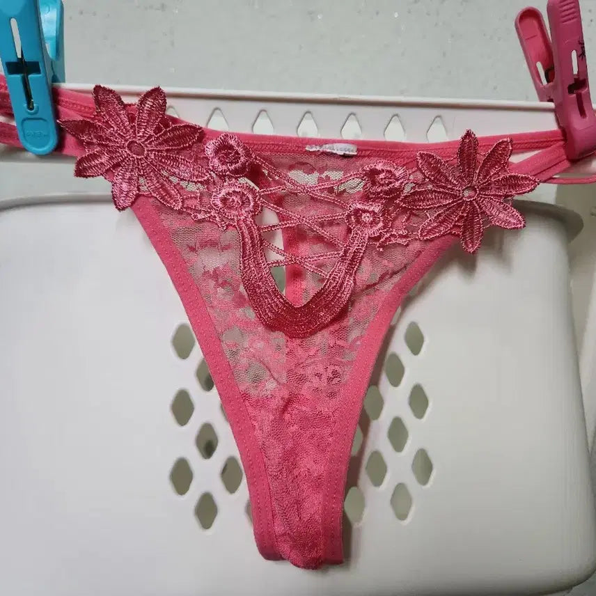 [BUNJANG] Women's Pink Lace Thong Panty / 핑크 레이스 여성 티팬티- 속옷