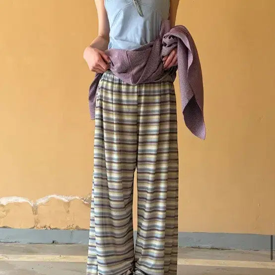 [BUNJANG] Local Mansion Cooling Stripe Wide Banding Pants Unisex / 로컬맨션 쿨링 스트라이프 와이드 밴딩 팬츠 유니섹스
