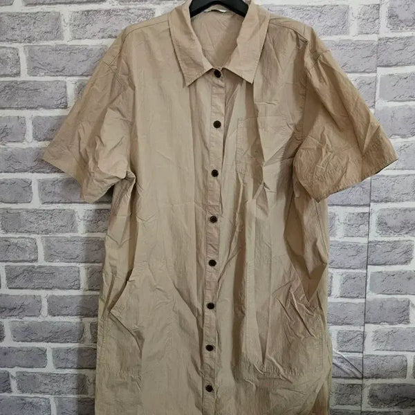 [BUNJANG] TOPTEN Beige Short Sleeve Shirt Dress Size 105 / 탑텐 베이지 반팔 셔츠 원피스105/알뜰한여우