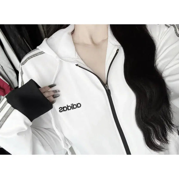 [BUNJANG] Adidas Spell Logo White Hooded Zip-Up Jersey Track Top / 아디다스 스펠로고 화이트 후드집업 져지 트랙탑