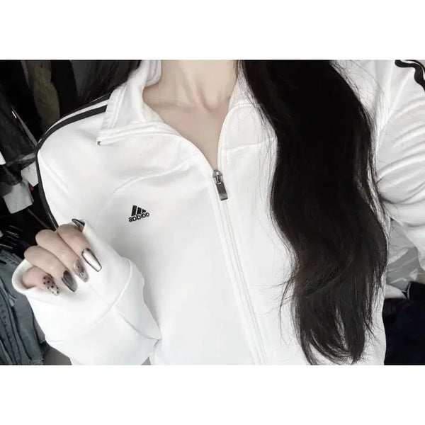 [BUNJANG] Adidas White Women's Jersey Zip-up Track Top / 아디다스 화이트 우먼 져지 집업 트랙탑