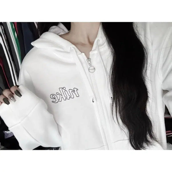 [BUNJANG] Nike Big Logo White Hooded Track Jacket / 나이키 빅로고 화이트 후드집업 트랙탑