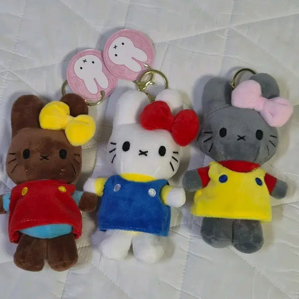 [BUNJANG] Miffy x Hello Kitty Keychain Set (Brown, White, Gray) / 미피 키티 키링 새상품 3종(브라운/화이트/그레이)