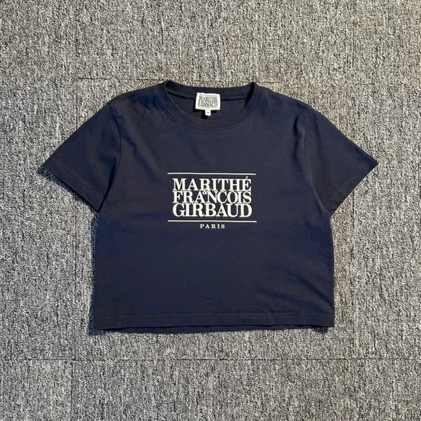[BUNJANG] Marithe Francois Girbaud Navy Cropped Short Sleeve T-Shirt M / 마리떼프랑소와저버 네이비 크롭 반팔티셔츠 M