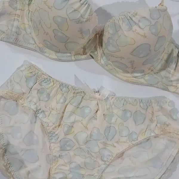 [BUNJANG] Heart Pattern Bra Panty Set / 새상품 하트 패턴 브라팬티 세트