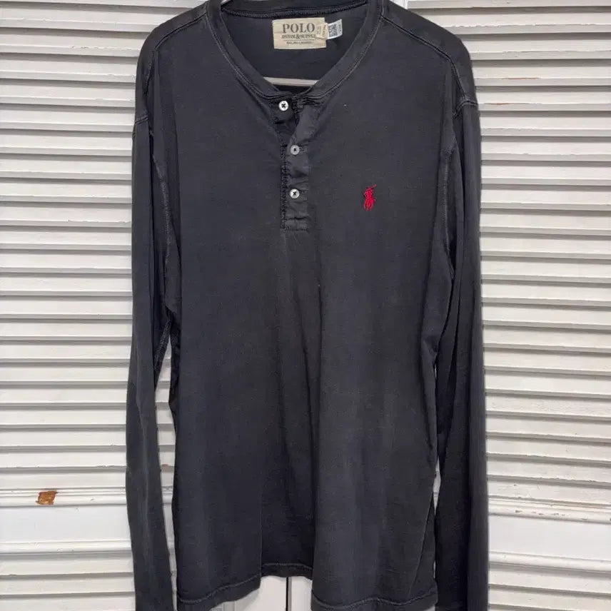 [BUNJANG] Polo Ralph Lauren Long Sleeve Henley T-Shirt Charcoal Black / 폴로 랄프로렌 긴팔 헨리넥 티셔츠 차콜 블랙 데님앤서플라이