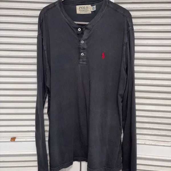 [BUNJANG] Polo Ralph Lauren Long Sleeve Henley T-Shirt Charcoal Black / 폴로 랄프로렌 긴팔 헨리넥 티셔츠 차콜 블랙 데님앤서플라이