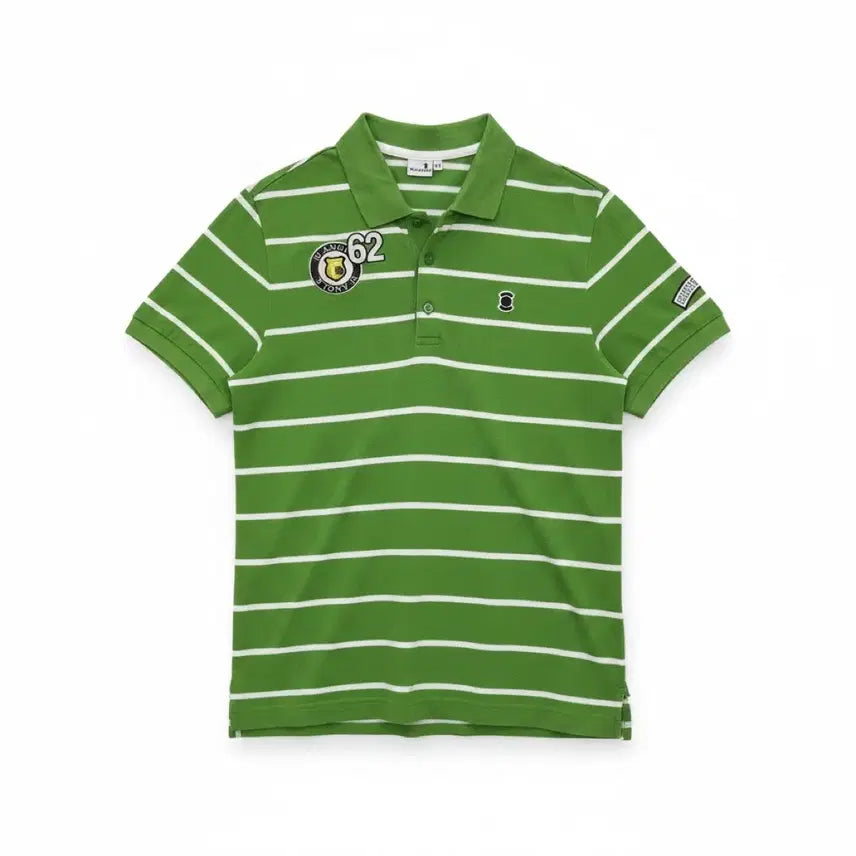 [BUNJANG] Wide Angle Golf Green Stripe Short Sleeve Polo Shirt (Men's 100) / 남성100/ 와이드앵글 골프 그린 스트라이프 반팔 카라티