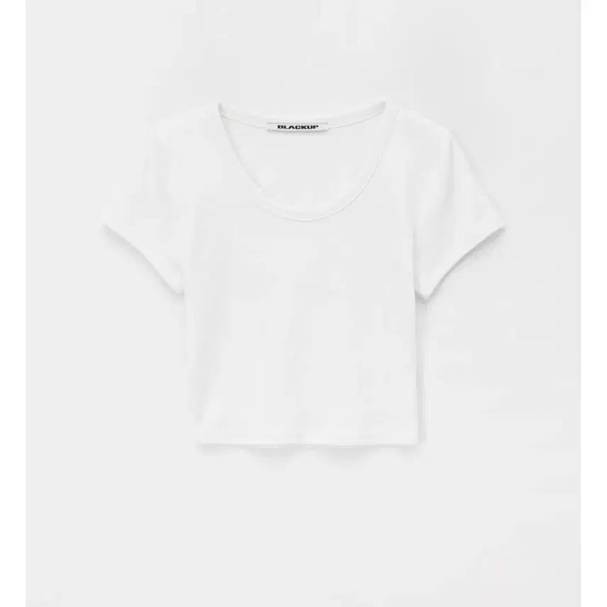 [BUNJANG] Black Up Standard U-Neck Cropped Short Sleeve T-Shirt / 블랙업 스탠다드 유넥 크롭 반팔티