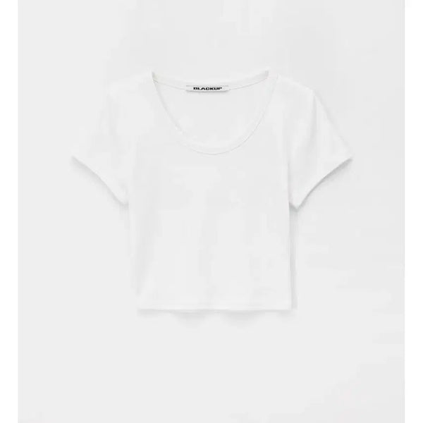 [BUNJANG] Black Up Standard U-Neck Cropped Short Sleeve T-Shirt / 블랙업 스탠다드 유넥 크롭 반팔티