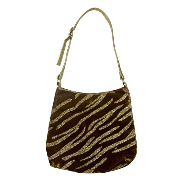 [BUNJANG] Brown Goldie Gyaru-Style Velvet Tote Bag - Japanese Vintage / 브라운 골디 오네갸루 갸루맛 토트백 일본 빈티지