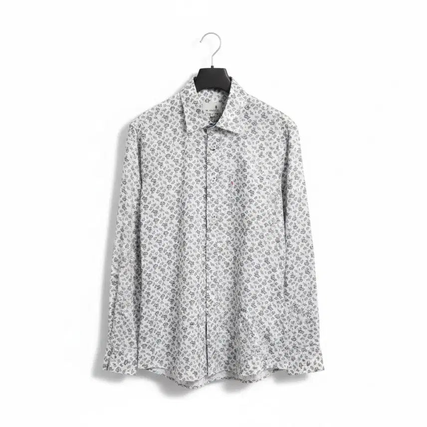 [BUNJANG] Wide Angle Men's White Pattern Long Sleeve Golf Shirt / 남성95/ 와이드앵글 골프 셔츠 화이트 패턴 긴팔